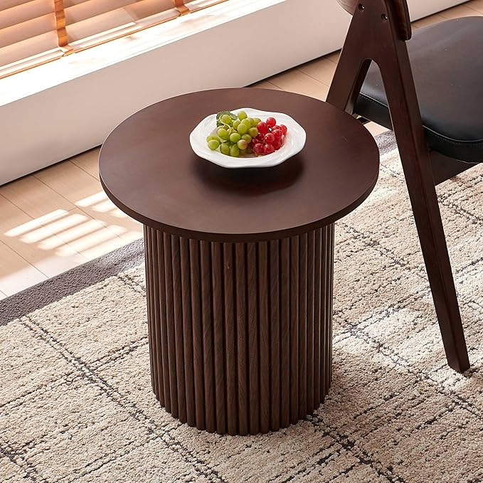 NORDICANA Single Accent Side Table for Living Room, 19.6 Inch Wide 19.6 Inch Tall Walnut Color Round End Table for Sofa, Accent Chair, Manufactured Wood Top with Walnut Veneer