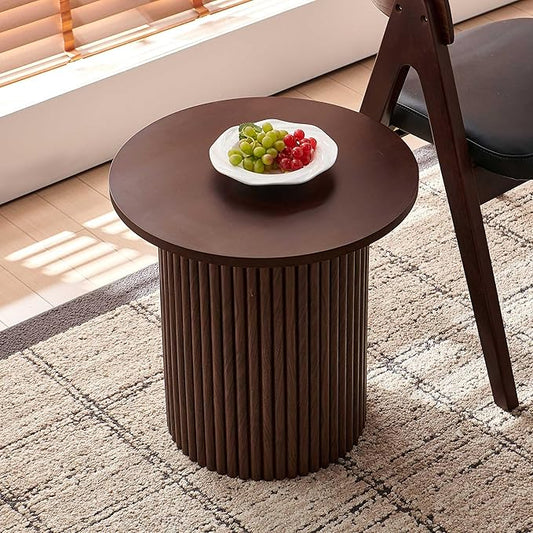 NORDICANA Single Accent Side Table for Living Room, 19.6 Inch Wide 19.6 Inch Tall Walnut Color Round End Table for Sofa, Accent Chair, Manufactured Wood Top with Walnut Veneer