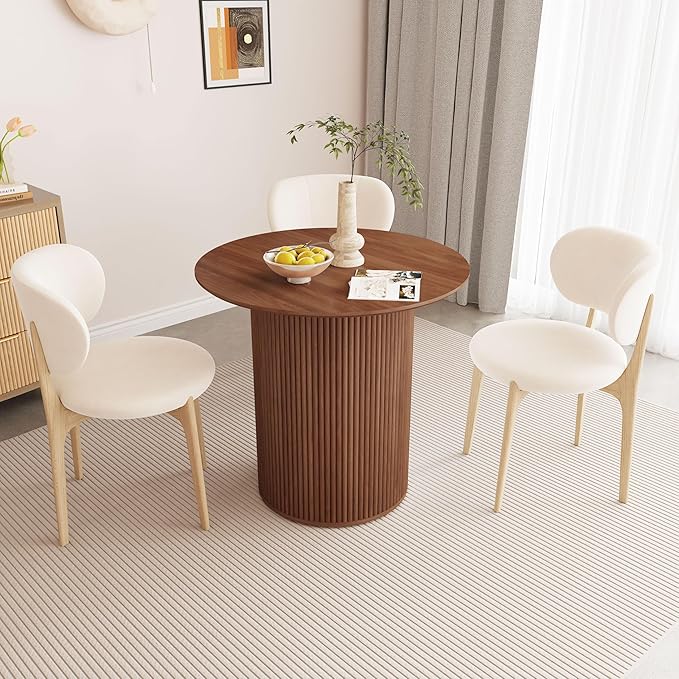 AVZEAR 31.5" Round Dining Table for 2 People, Small Kitchen Dinner Table with Fluted Wood Base, Farmhouse Circle Dining Tables for Home, Kitchen, Dining Room, Living Room (Walnut)