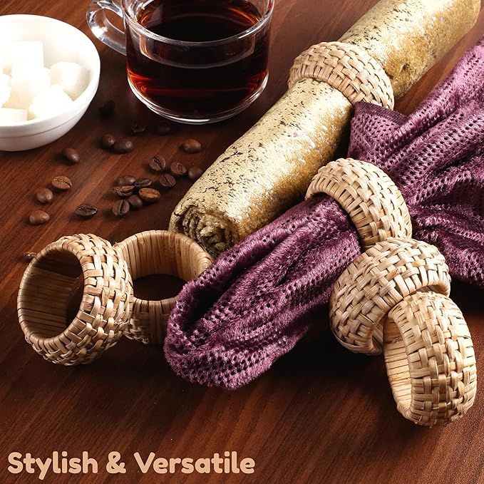Napkin Rings Set of 12 - Handmade Decorative Serviette Rings for Dining Table, Weddings, Parties, Events, Holiday Gatherings, and Everyday Use Boho Rustic Farmhouse Décor (Brown) - ALPHA Living HOME