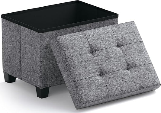 Ornavo Home Storage Ottoman Small Rectangle Ottoman with Legs, Foot Rest Stool Seat, Load up to 600 LB, for Living Room, Bedroom, Home Office, Dorm - 12 x 16 x 12, Gray