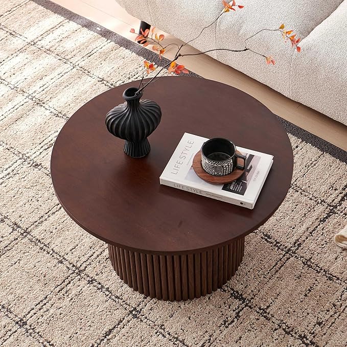 NORDICANA Single Accent Side Table for Living Room, 19.6 Inch Wide 19.6 Inch Tall Walnut Color Round End Table for Sofa, Accent Chair, Manufactured Wood Top with Walnut Veneer