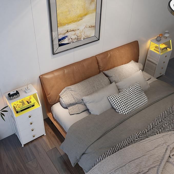 Tohomeor Dresser with Fabric Drawers Nightstand with 2 Tier Shelf Storage Tower for Bedroom Hallway Entryway Closet Organizer Sofa Beside Table Furniture (White, 4 Drawers)