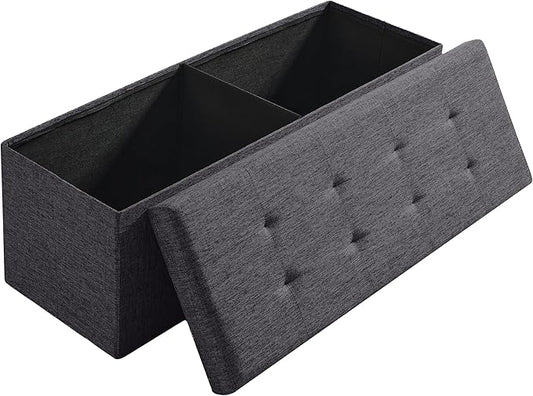 Ornavo Home 43 Inch Folding Storage Ottoman, Long Large Storage Ottoman Chest, Foot Rest Stool, Bedroom Bench - (Dark Gray)
