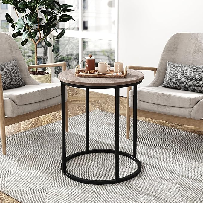 Yusong Round End Table, 20" Accent Small Side Table Nightstand Modern Bedside Table for Living Room Bedroom Office Small Spaces, Grey
