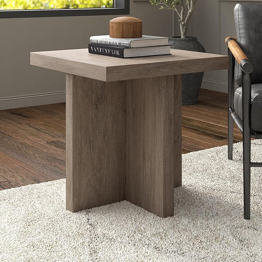 Henn&Hart 22" Wide Square Side Table in Weathered Gray, for Home, Living Room, Bedroom, Entertainment Room, Office