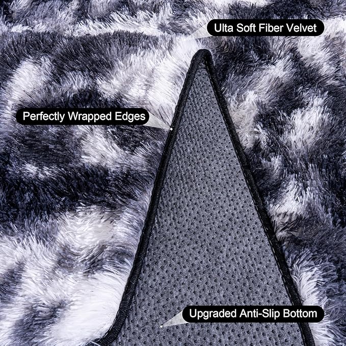 Black and White Rug for Bedroom, 5x7 Area Rug for Kids Room, Bedside Indoor Floor Fluffy Shag Carpet, Plush Soft Rug for Living Room Nursery Dorm Home Decor