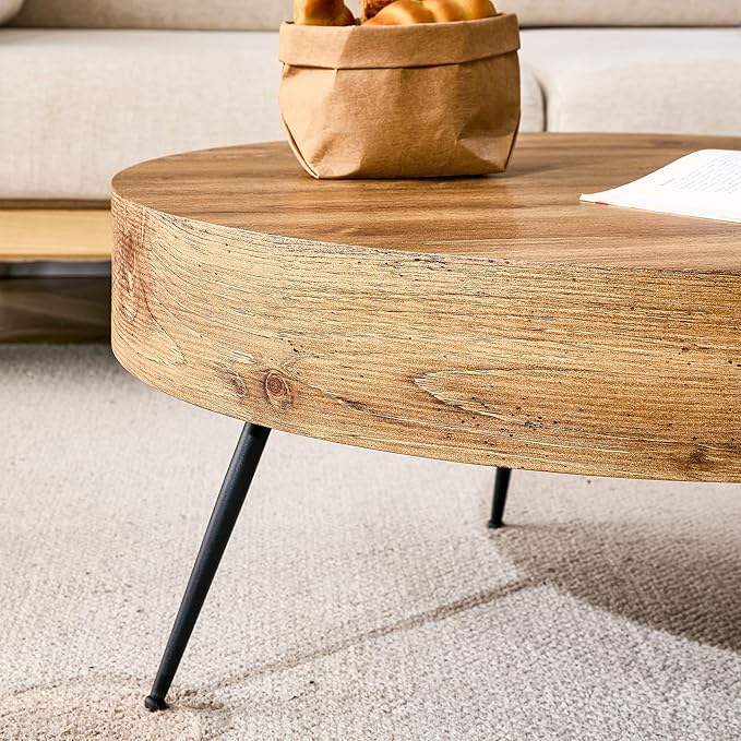 31.5'' Modern Round Coffee Table MDF Desktop with Metal Legs for Living Room Dining Room Bedroom Office