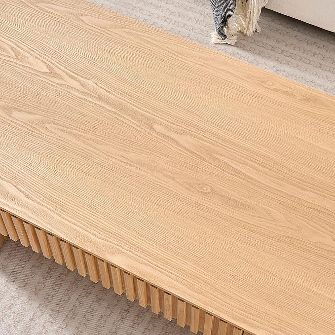 51.18'' Oval Wood Coffee Table with Drawer, Modern Center Table for Living Room, Oak