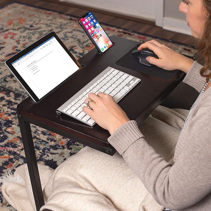 Sofia + Sam Sofa Table TV Tray with Tablet and Phone Slots - Work from Home - Laptop Stand for Couch Bed - Metal Legs - Console Lapdesk - Breakfast Eating Food - Coloring Computer Crafts - Lap Desk