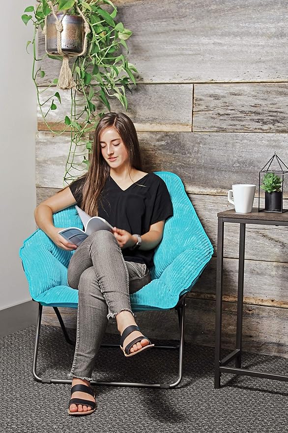 Zenithen Limited Portable Foldable Hexagon Plush Indoor Accent Seat Folding Dish Chair, Perfect for Bedrooms, Dorm Rooms, Living Rooms, and Gaming, Teal Corduroy (Pack of 3)