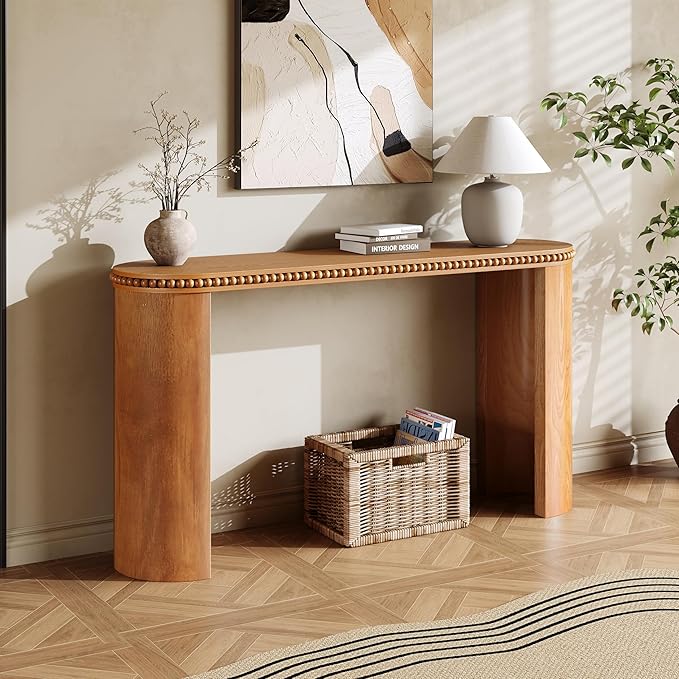 kevinplus 59.8'' Console Table Sofa Table for Entryway, Modern Elegant Design & Reversible Curved Column Leg, Easy Assemble, Brown