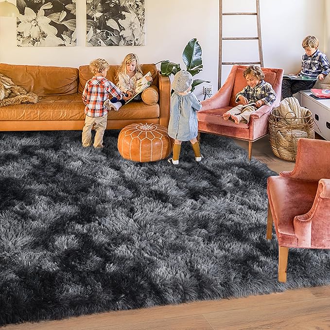 8x10 Area Rugs for Living Room, Ultra Soft Large Shag Bedroom Rug Upgrade Non-Slip Plush Modern Fluffy Carpet for Kids Boys Girls Room Home Decor Aesthetic, Dark Grey