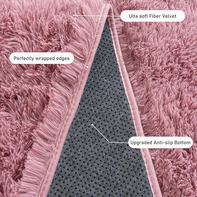 Rugs for Living Room 9x12, Soft Shaggy Modern Shag Area Rug for Bedroom, Upgrade Non-Slip Plush Fluffy Carpet for Kids Boys Girls Room Home Decor Aesthetic, Blush
