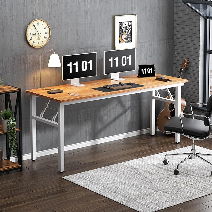 Need Computer Desk Office Desk 62 inches Folding Table with BIFMA Certification Conference Table Workstation,Teak White