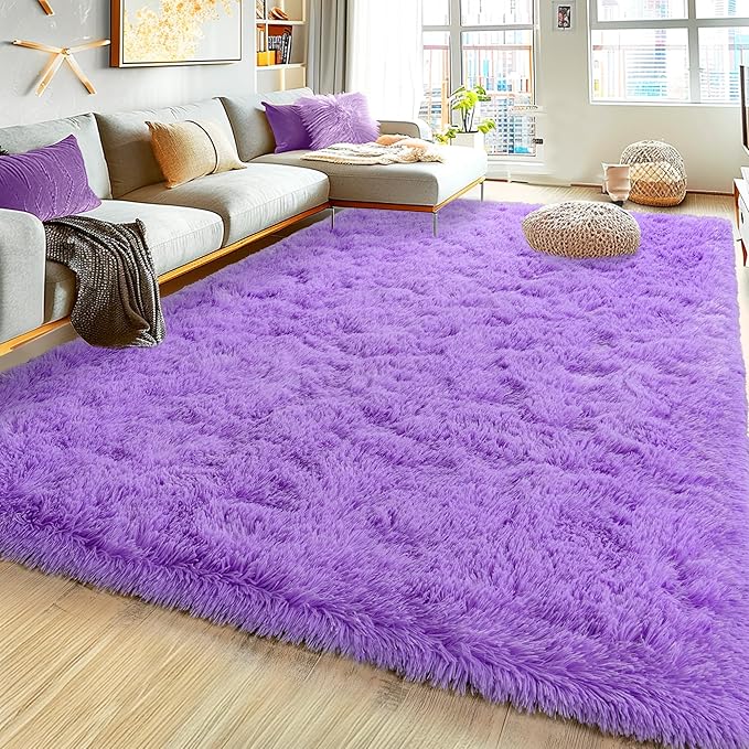8x10 Large Area Rugs for Living Room, Ultra Fluffy Shag Rug for Bedroom, Modern Plush Soft Carpet for Girls Boys Kids Room Dorm Fuzzy Non Slip Rug for Home Decor Aesthetic, Purple
