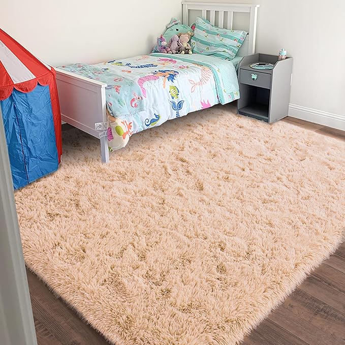 8x10 Area Rug for Living Room, Ultra Soft Large Shag Rug for Bedroom, Upgrade Non-Slip Plush Modern Fluffy Carpet for Kids Boys Girls Room Home Decor Aesthetic, Camel