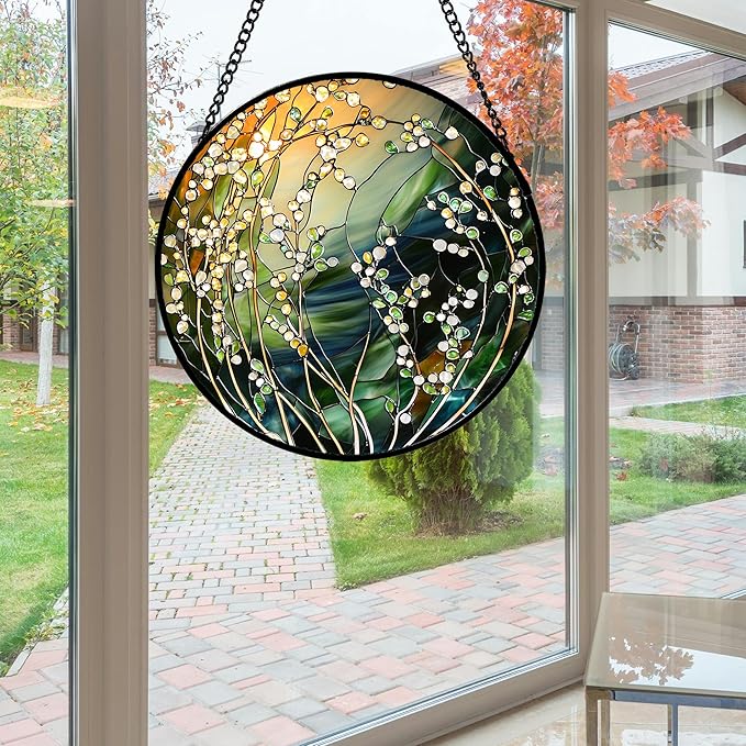 Stained Glass Suncatcher, Yellow Green Gradient Flower Sun Catcher Plants Stain Glass Window Hanging Decoration Mother's Day Birthday Gifts for Women Men Mom and Nana 11.8 in