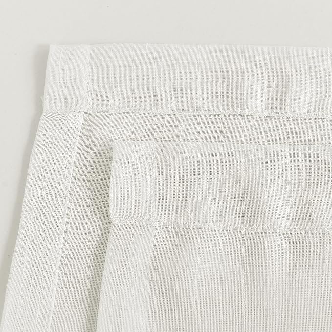 Sheer Curtains Faux Linen Semi Voile Light Filtering Drapes Pair for Bedroom Living Room, Set of 2 Grommet Top Window Curtain Panels (Each 54x108 Inch, Off White)