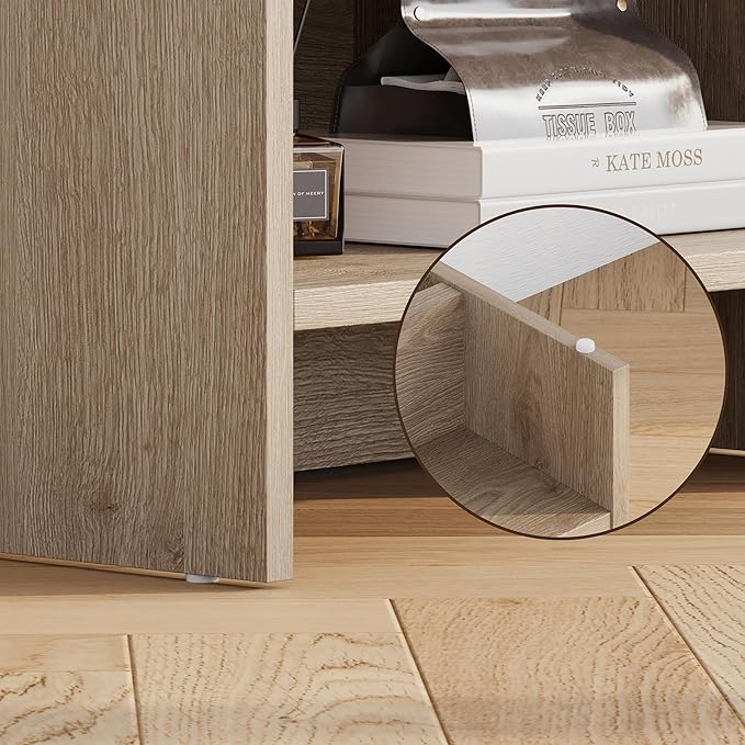 Nightstand with Drawer and Open Shelf, Wood Bedside Table Farmhouse End Table for Bedroom, Boho Night Stand Small Sofa Side Table for Living Room, Light Oak