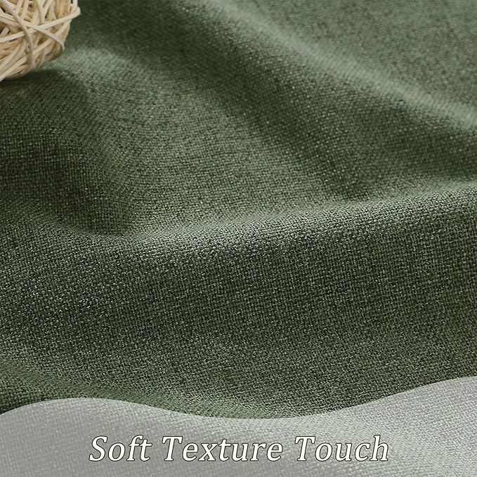 RAIN CITY Dark Olive Green Blackout Curtains Linen 80 Inches Long 2 Panels Set, Back Tab Pleated Look Thermal Insulated Curtains & Drapes for Living Room - Loden/Olive Forest W50 x L80