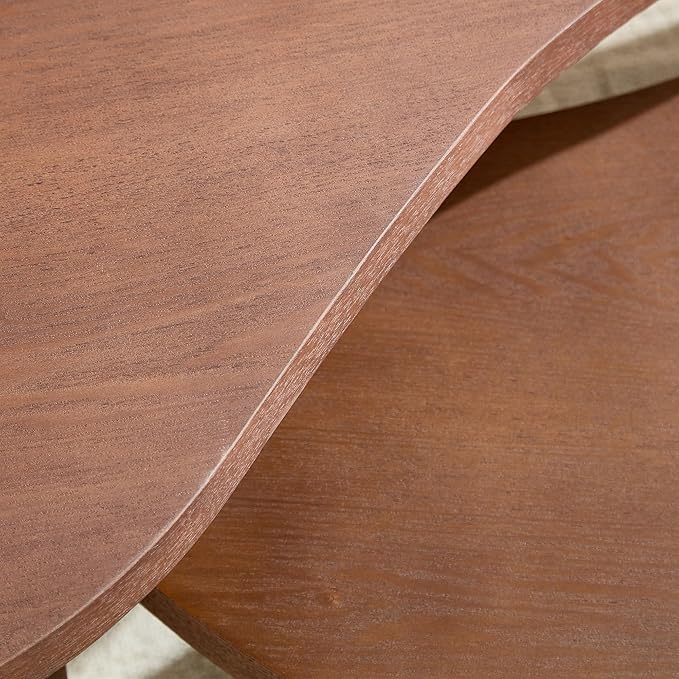 Modern Nesting Coffee Table Set of 2 for Living Room,Irregular Shape End Side Tables for Office,Easy Assembly,Walnut