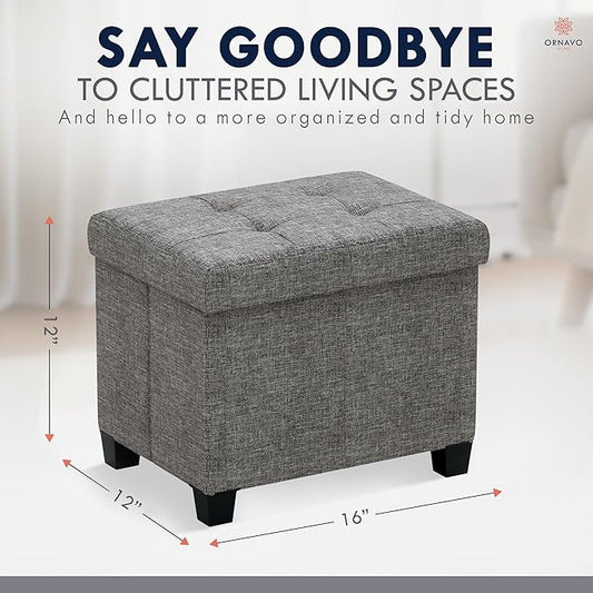 Ornavo Home Storage Ottoman Small Rectangle Ottoman with Legs, Foot Rest Stool Seat, Load up to 600 LB, for Living Room, Bedroom, Home Office, Dorm - 12 x 16 x 12, Dark Gray
