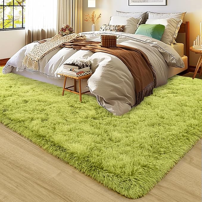 Ultra Fluffy Area Rugs for Living Room Bedroom, 6x9 Fuzzy Large Living Room Rugs, Thick Shag Rug for Dorm, Soft Non Slip Kids Girls Boys Rug for Home Decor Aesthetic, Green