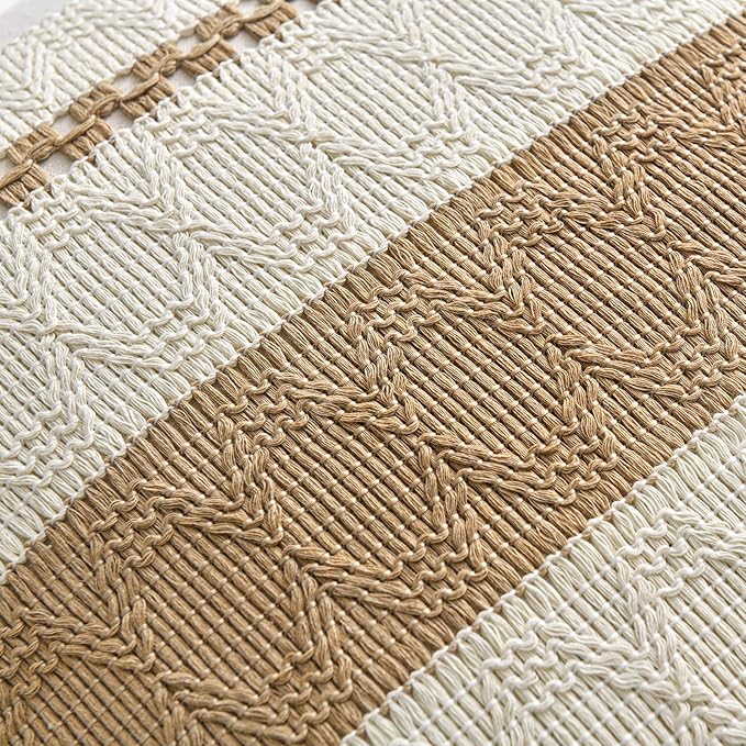 Fancy Homi Set of 2 Tan Neutral Decorative Throw Pillow Cover 18x18 Inch for Couch Bed Sofa, Aesthetic Modern Organic Farmhouse Boho Home Decor, Soft Cotton Cute Accent Macrame Taupe Cushion Case