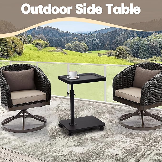 Aoligrace C Shaped End Table Adjustable Height, 360° Swivel Side Table with Wheels, Small TV Tray C Table for Living Room Bedroom, Couch Tables That Slide Under for Sofa Bed Chair