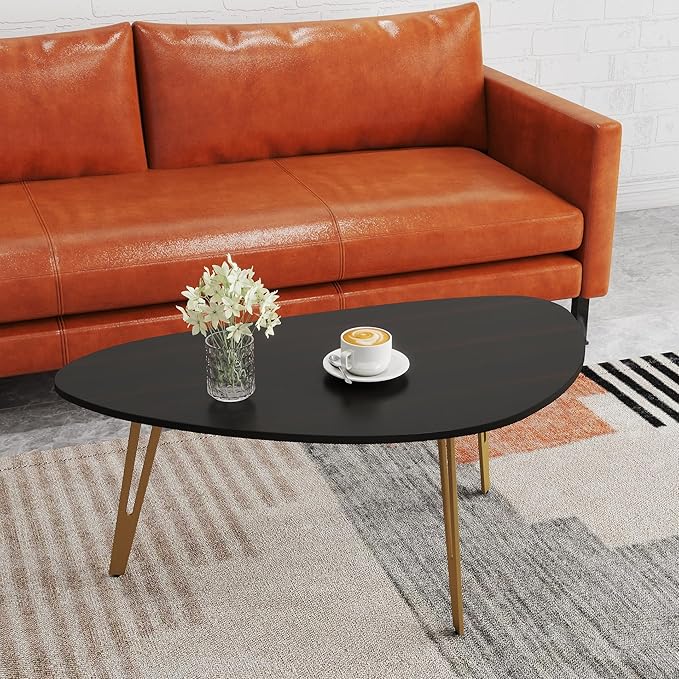 Manora Simple Dark Brown Oval Wood Coffee Table, Modern Tea Table for Living Room or Office, Cute Small Center Table for Compact Space