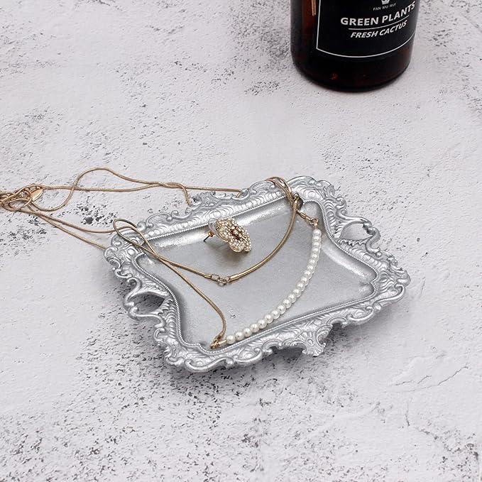 Vintage Small Sliver Ring Dish, Birthday & Wedding Gifts for Women，Wedding Ring Tray -Sliver (1 Pack)