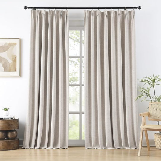 RAIN CITY Extra Wide Curtains 102 Inch Long 2 Panels,Floor to Ceiling Custom Made Boho Noise Reduction Track System Curtain Panels for Country Villa Back Tab Pleat Tape with Hooks, Beige 70x102