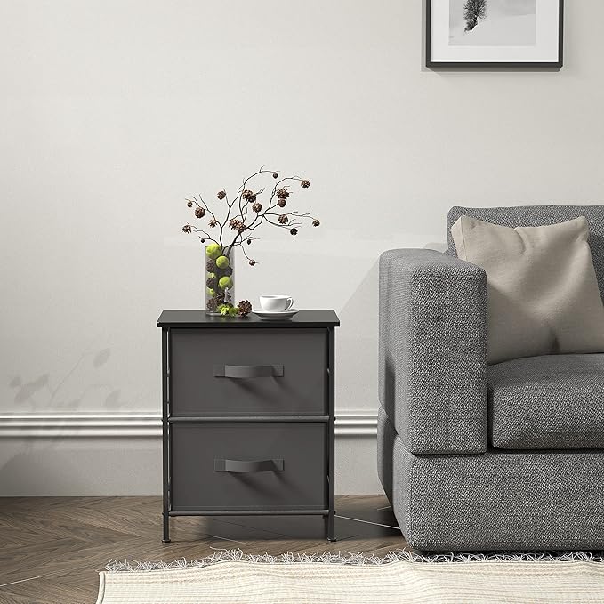 SIMPLE HOUSEWARE 2 Tier Night Stands Dresser for Bedroom Organizer Drawer Storage Tower, Dark Grey