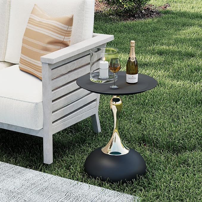 Metal Round End Table,Modern Pedestal Table,Corner Drink Tables,Accent Side Table Nightstand for Living Room,Patio and bar (Matte Black)