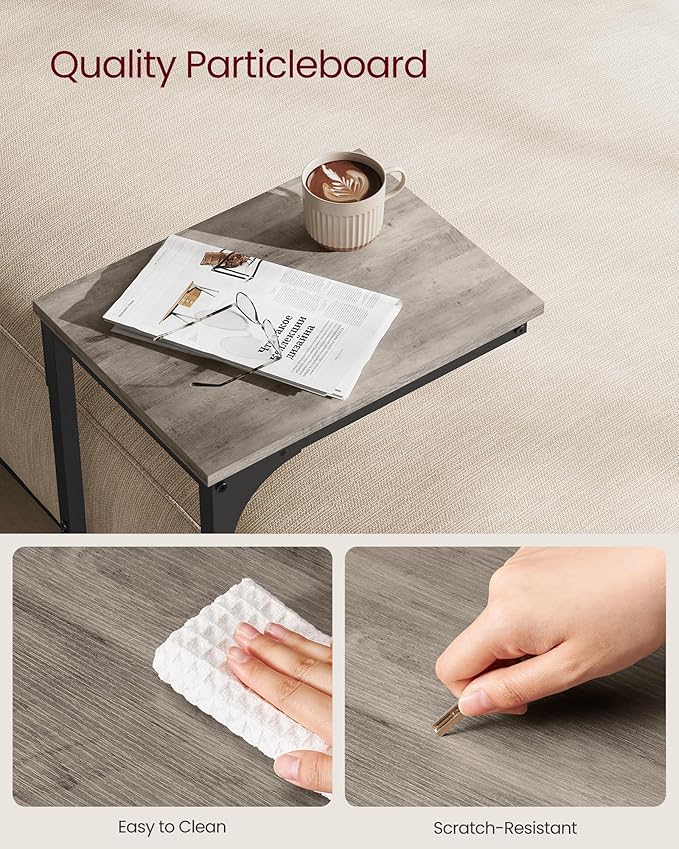 VASAGLE C-Shaped End Table, Small Side Table for Couch, Sofa Table with Metal Frame for Living Room, Bedroom, Bedside, Greige and Black