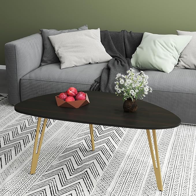 Manora Simple Dark Brown Oval Wood Coffee Table, Modern Tea Table for Living Room or Office, Cute Small Center Table for Compact Space