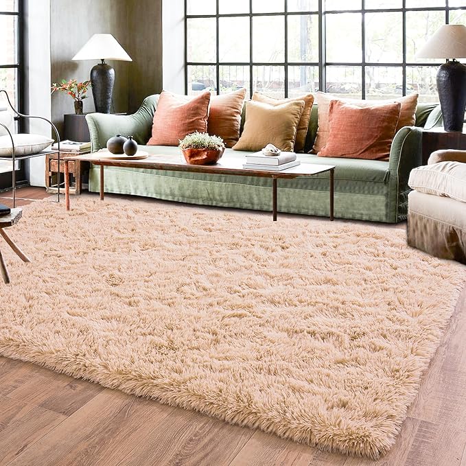 8x10 Area Rug for Living Room, Ultra Soft Large Shag Rug for Bedroom, Upgrade Non-Slip Plush Modern Fluffy Carpet for Kids Boys Girls Room Home Decor Aesthetic, Camel