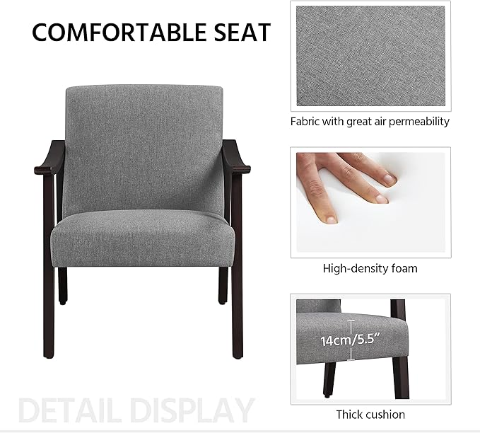 Yaheetech Accent Chair, Mid-Century Living Room Chair, Modern Linen Fabric Side Chair with High Back for Living Room/Office/Bedroom, Minimalist, Dark Gray