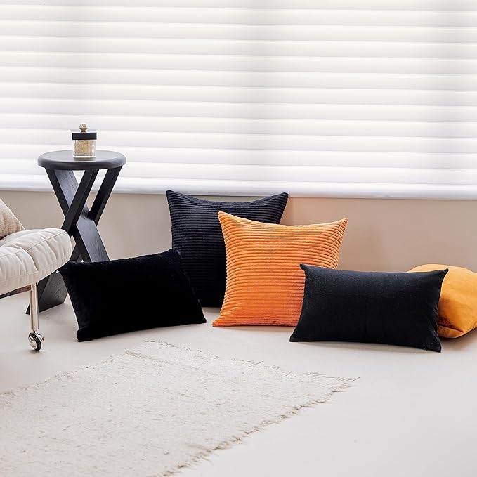 Home Brilliant Striped Velvet Cushion Cover for Chair 2 Packs Supersoft Handmade Fall Decorative Pillowcase for Bed Bench, 50cm, 20 x 20 Inch, Black