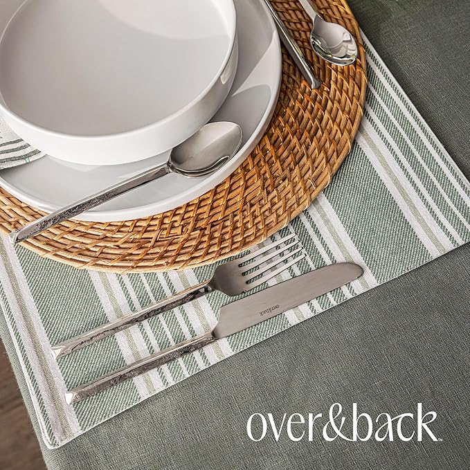 Over&Back Set of 4 Woven Placemats - Colorful Dining Table Mat - 100% Cotton - Machine Washable - Kitchen and Home Decor - Green - 14" L X 20" W