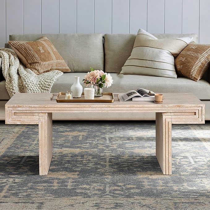 Coffee Table, 48" x 18" Rectangular Rustic Side Table Solid Wood Center Table Versatile Accent End Tea Table for Living Room Apartment, Oak