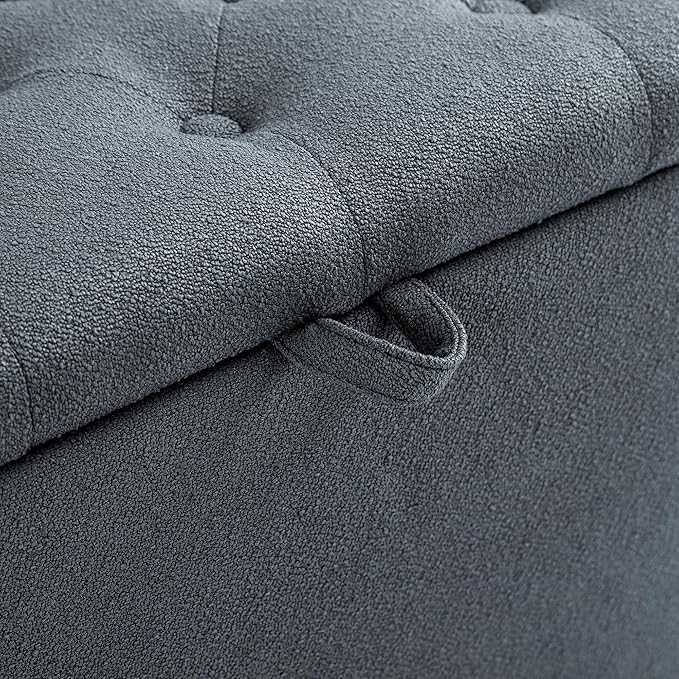 Adeco 18" Grey Square Storage Ottoman with Tray, Small Cube Ottoman Coffee Table with Decorative Fashion Paris Nails, Dorm Room, Bedroom, or Living Room