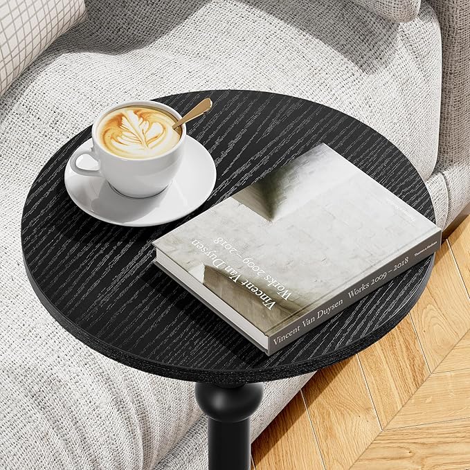 Drink Table, Small Round Side Table for Small Spaces, Modern Accent Round End Tables with Metal Leg, Thickened Wood Pedestal Coffee Tables for Living Room, Bedroom, Narrow Corners,Sofa Couch