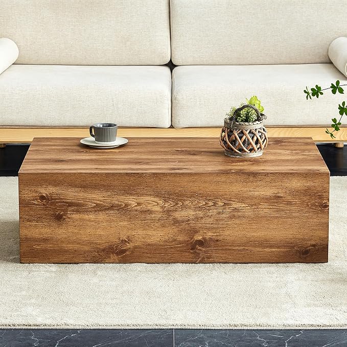 39.3" Rectangular Wood Coffee Table, Modern Coffee Tables in Wood Finish for Living Room, Contemporary No Assembly Wooden Center Cocktail Table for Bedroom, Reception Room