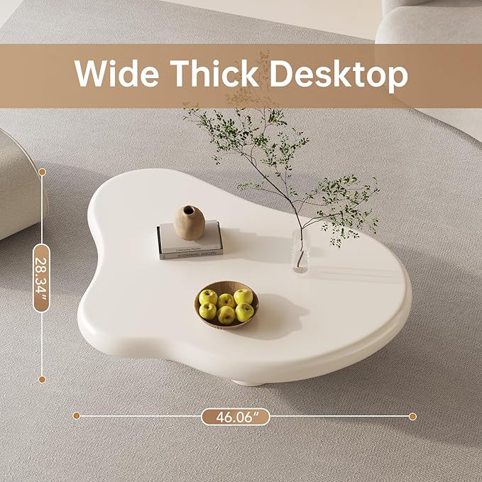 46.06" Cloud Shaped Coffee Table for Living Room,Cream Style Center Table with 4 Legs,Cute Side Table, Tea Table for Home, Easy Assembly, Cream White
