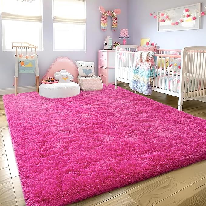 8x10 Large Area Rugs for Living Room, Ultra Fluffy Shag Rug for Bedroom, Modern Plush Soft Carpet for Girls Boys Kids Room Dorm Fuzzy Non Slip Rug for Home Decor Aesthetic, Hot Pink