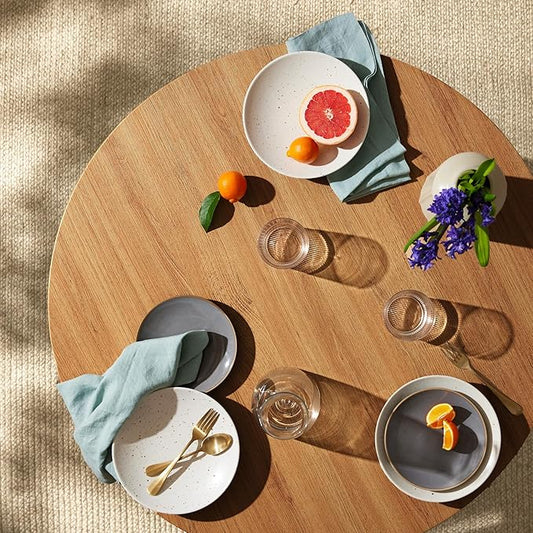 Best Choice Products Round 35.5in Dining Table for 4 w/Sturdy Wood Finish Steel Legs, Mid Century Modern, Space-Saving, Small Space Circle Dinette for Home, Kitchen, Apartment - Pecan