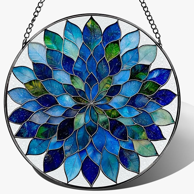 Mandala Ornament, Stained Glass Suncatcher, Suncatcher for Window Decor, Stained Glass Window Hanging, Christmas Ornament, Gifts for Women, Flower Lover, Christmas, Mother's Day, Birthdays