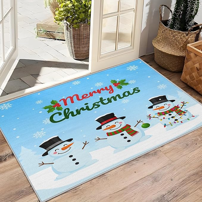 Christmas Rug 4x6-3x5 Rug, Cute Snowman Door Mat Indoor Entrance, Merry Christmas Entryway Throw Rugs, Winter Snowflake Carpet, Cartoon Xmas Kids Girls Boys Home Decor & Gifts
